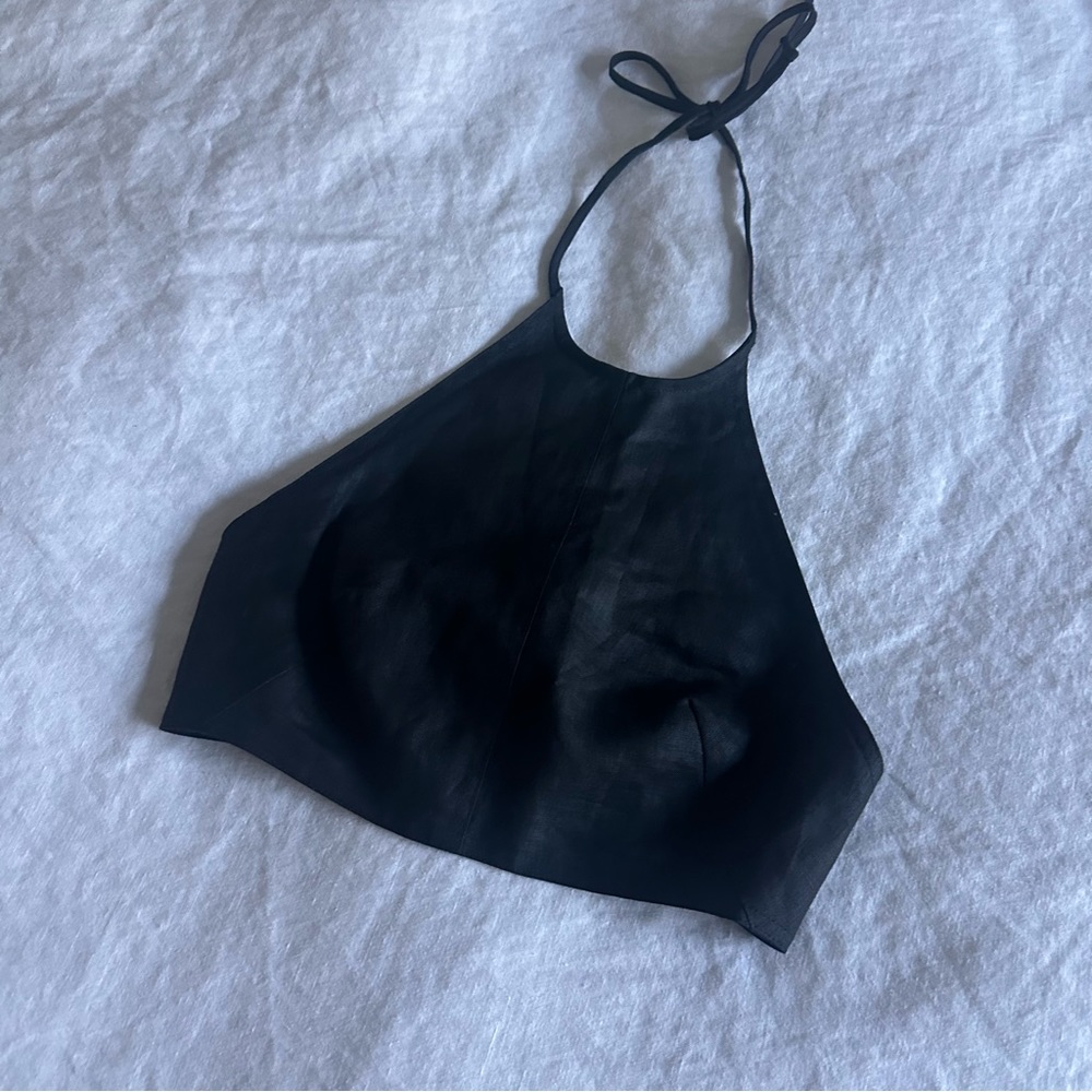 Matthew Bruch Linen Halter Crop Top - Sz XS - Picture 3 of 4